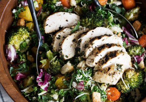 Kale Salad With Roasted Vegetables And Herbs Roasted Chicken