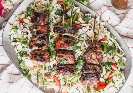 Asian Chopped Salad With Hoisin Marinated Pork Kabab