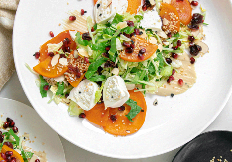 Citrus Crunch with Persimmons, Burrata and Cashew Butter