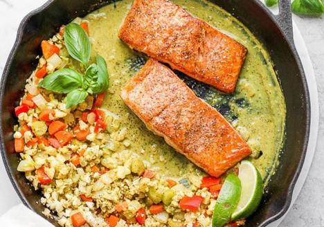 Seared Salmon with Curried Diced Cauliflower